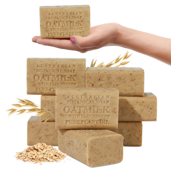 Picture of Australian Botanical Soap, Oat Milk with Cloudberry 6.6 oz (187 g) Soap Bars | Natural Soap Base | All Skin Types | Women & Men | Shea Butter Enriched Bar Soap - Pack of 8
