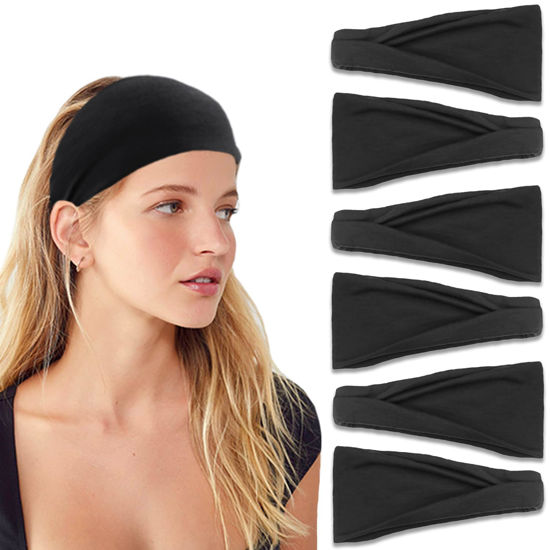 Picture of IVARYSS Headbands for Women, Non-Slip, Premium Stretchy Head Bands Hair Accessories,Wear for Yoga, Fashion, Working Out, Travel or Running, 6 Pack, Black