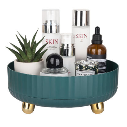 Picture of Anyoifax Makeup Perfume Organizer Tray 360 Degree Rotating Lazy Susan Skincare Lotion Organizer Spinning Cosmetics Storage for Dresser, Vanity, Bathroom Countertop, Small Teal Green