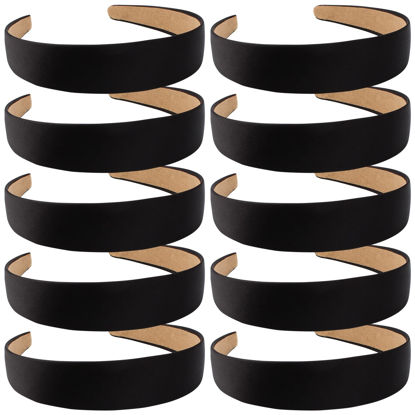 Picture of Wecoe 10 Pack Black Satin Wide 1.3 Inch Non-Slip Fashion Halloween DIY Plain Solid Hair Bands for Women and Girls