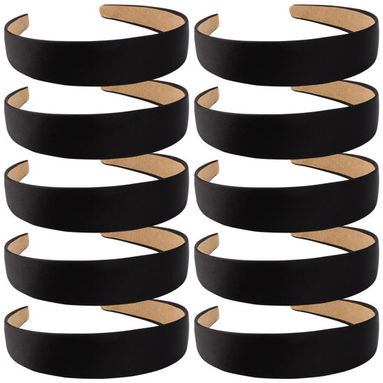Picture of Wecoe 10 Pack Black Satin Wide 1.3 Inch Non-Slip Fashion Halloween DIY Plain Solid Hair Bands for Women and Girls