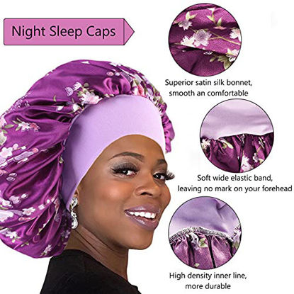 Picture of Silk Hair Bonnet 3 Pack Large Satin Bonnets for Black Women Silk Sleeping Cap for Natural Curly Hair