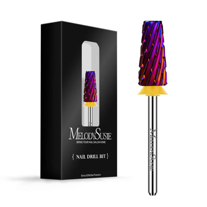 Picture of MelodySusie Professional 5 in 1 Nail Drill Bits, 3/32'' Carbide Tungsten Multi-function Bits, Suitable for Manicure Pedicure Cuticle Gel Polishing, Technicians Bits, Purple, Series Bit-M,Double Coarse