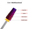 Picture of MelodySusie Professional 5 in 1 Nail Drill Bits, 3/32'' Carbide Tungsten Multi-function Bits, Suitable for Manicure Pedicure Cuticle Gel Polishing, Technicians Bits, Purple, Series Bit-M,Double Coarse