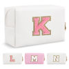 Picture of Personalized Makeup Bag Initial A-Z Preppy Patch Bag,Small PU Leather Travel Cosmetic Bag Pouch with Zipper,White Cute Toiletry Bag,Gift Ideal for Teen Girls Women Birthday Friend Mom,Letter K
