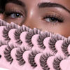 Picture of Veleasha Russian Strip Lashes Faux Mink Lashes Fluffy Eyelashes 7 Pairs 12-19mm Clear Band False Eyelashes Looks Like Eyelash Extensions D Curl Fake Eyelashes (DT01)