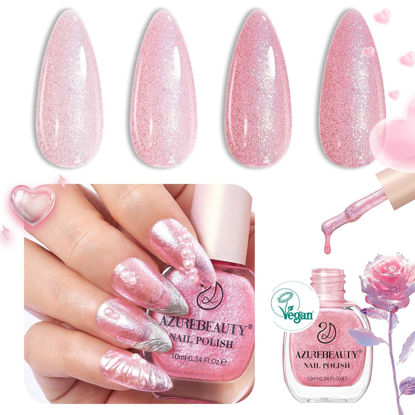 Picture of AZUREBEAUTY Pink Nail Polish Valentine's Day Glitter Quick Dry Nail Polish Kits Vegan Long Lasting French Tip Nail Polish Natural Manicure Diy Home Gift for Girls