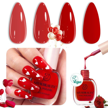 Picture of AZUREBEAUTY Red Nail Polish Valentine's Day Glitter Quick Dry Nail Polish Kits Vegan Long Lasting French Tip Nail Polish Natural Manicure Diy Home Gift for Girls