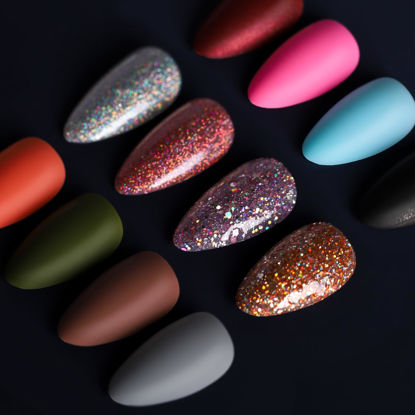 Picture of Teenitor Short Almond Press on Nails for Women, 12 Colors of Short Fake Nails with Glue on Nails Short, Glitter Press on False Nails Matte Short Almond Nails, Press On Nails Short Almond