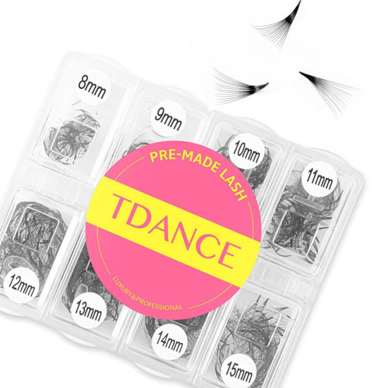 Picture of TDANCE 600 Fans Premade Fans Eyelash Extensions 8-15mm Mixed Length Pre Made Fans Lash Extensions 5D 8D 10D 12D 14D 16D 24D Handmade Promades Eyelash Fans C/D Curl Loose Fans(600-14D-0.05-D-8-15mm)