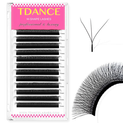Picture of TDANCE W Eyelash Extensions 3D Premade Fans W Lashes 0.07 C/D Curl Matte Black W Shaped Volume Fans (W-3D-0.07-C-15mm)