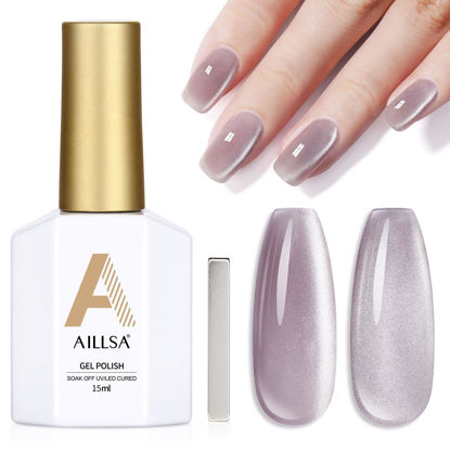 Picture of AILLSA Cat Eye Gel Nail Polish Purple Crystal Glitter Gel Polish with Magnet, Smokey Glass Jelly Gel Nail Polish Sparkle Shimmer Reflective Translucent Color U V Gel Salon DIY at Home 0.5 OZ GF23
