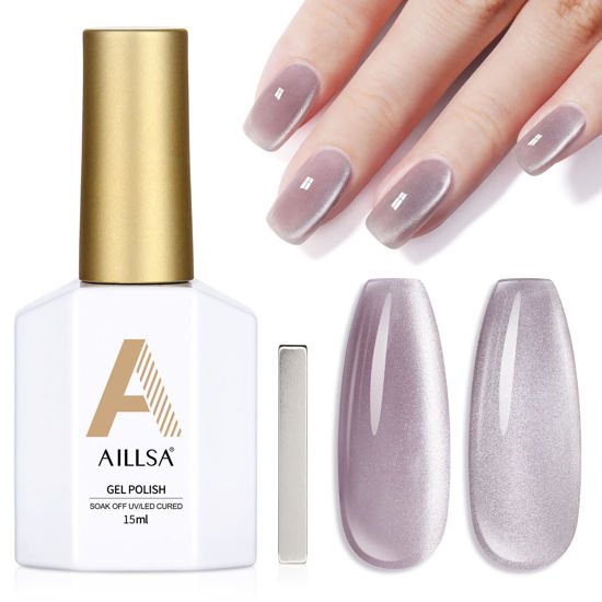 Picture of AILLSA Cat Eye Gel Nail Polish Purple Crystal Glitter Gel Polish with Magnet, Smokey Glass Jelly Gel Nail Polish Sparkle Shimmer Reflective Translucent Color U V Gel Salon DIY at Home 0.5 OZ GF23