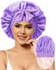 Picture of Satin Bonnet for Women Silk Bonnets for Sleeping Curly Hair Bonnet with Elastic Tie Band Reversible Double Layer Sleep Cap Hair Wrap (Pink + Purple)