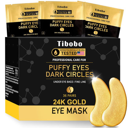 Picture of Under Eye Patches (36 Pairs) - Valentines Day Gifts for Women Skin Care - 24K Gold Eye Masks Enriched with Abundant Collagen for Dark Circles, Puffy Eyes, Wrinkles - Vegan & USA Tested
