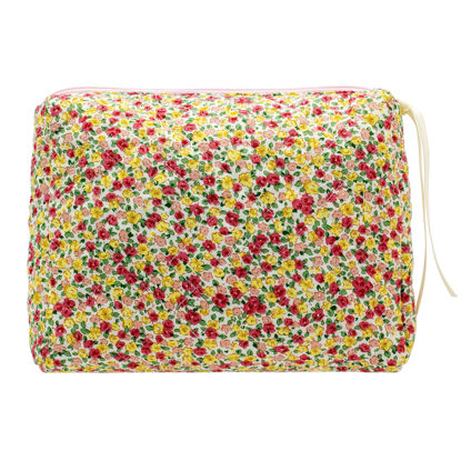 Picture of PAZIMIIK Cotton Makeup Bag for Women Large Quilted Travel Cosmetic Pouch Girls' Make Up Organizer,Little Flower