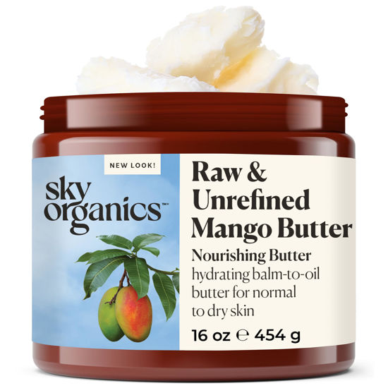 Picture of Sky Organics - Mango Butter, 16 oz - Raw & Undefined - Hydrating Balm-to-Oil Butter - Non Greasy - Fatty Acids, Antioxidants & Vitamins - Natural, Vegan, Cruelty & Soy Free - Skin Care & Self Care
