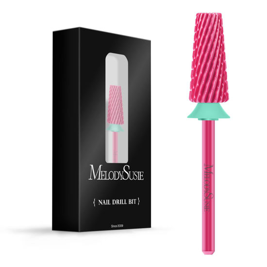 Picture of MelodySusie Professional 5 in 1 Nail Drill Bits, 3/32'' Carbide Tungsten Multi-function Bits, Suitable for Manicure Pedicure Cuticle Gel Polishing, Technicians Bits, Pink Blossom, Series Bit-M