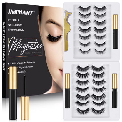 Picture of Magnetic Eyelashes, 14 Pairs False Lashes with 3 Tubes of Magnetic Eyeliner, Magnetic Lashes, Natural Look Kit with Tweezers, Reusable, No Glue