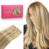 Picture of WENNALIFE Clip in Human Hair Extensions, 16 Inch 120g 7pcs Light Blonde Highlighted Golden Blonde Hair Extensions Clip In Human Hair Remy Clip in Hair Extensions Real Human Hair Double Weft