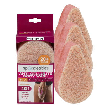 Picture of Spongeables Anti Cellulite Body Wash in a 20+ Wash Sponge, Wild Flower, 3 Count
