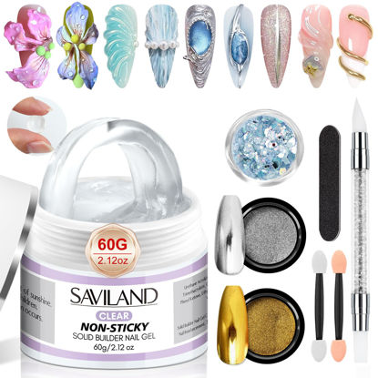 Picture of SAVILAND Solid Builder Nail Gel - 60g Large Capacity 3D Nail Gel Sculpting Gel for Nail Art Non-Sticky Hand Hard Gel Carving Gel Nail Glue Extension Gel with Sequins Chrome Nail Powder DIY Salon Home