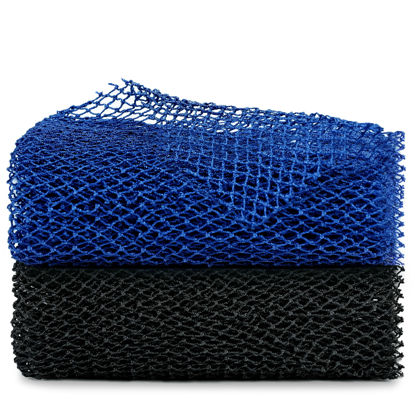 Picture of African Net Sponge, 2 Pieces Exfoliating Premium Nylon Bathing/Wash Net for Daily Back Body Scrub Scrubber Shower Net (Black, Blue) …