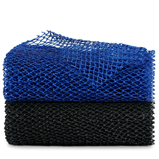 Picture of African Net Sponge, 2 Pieces Exfoliating Premium Nylon Bathing/Wash Net for Daily Back Body Scrub Scrubber Shower Net (Black, Blue) …