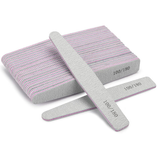 Picture of BTYMS 25 Pieces 100/180 Grit Nail Files for Acrylic Nails and Natural Nails, Reusable Emery Boards Coarse and Medium Grit Salon Grade Nail File