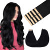 Picture of GOO GOO Tape in Hair Extensions Human Hair, 1 Jet black, 16inch 25g 10pcs, Thick Ends Straight Seamless Tape in, Invisible Tape in Hair Extensions Human Hair