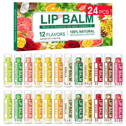 Picture of DMSKY 24 Pack Lip Balm, Natural Lip Balm Bulk with Vitamin E and Coconut Oil, Lip Care Product, Moisturizing Soothing Chapped Lips