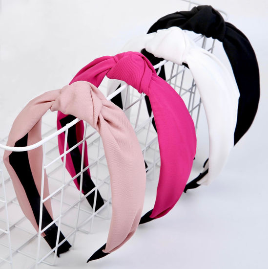 Picture of Pink Headbands for Women Girls Non Slip Cute Knotted Headbands Fashion Women Headbands for Hair Wide Top Knot Hairband for Women‘s Hair Pink Girls Hair Accessories for Women Valentine‘s Day Headbands