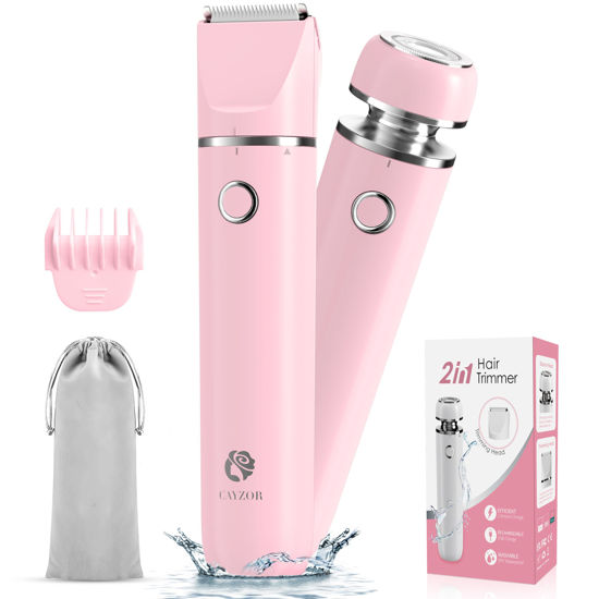 Picture of Cayzor Bikini Trimmer and Shaver Kit for Women - 2-in-1 Wet/Dry Electric Body Hair Trimmer Facial Hair Removal Cordless Waterproof Bikini Shaver Razor for Face Lip Chin Pubic Underarm Legs