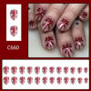 Picture of Christmas Press on Nails Short Almond MABKJLF Nude Fake Nails False Nails with Designs Red Glitter Bow Full Cover Glossy Glue on Nails Stick on Nails for Women Girls 24 Pcs