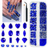 Picture of qiipii 2052Pcs Sapphire Blue Nail Art Rhinestones Kit Royal Blue Nail Charms Multi Shapes Crystal Flatback Rhinestones Big Gems + Round Beads Glass Stones Diamonds Jewels for Nails Faces Eyes Makeup