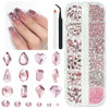 Picture of qiipii 2052Pcs Pink Nail Rhinestones Light Pink Rhinestones for Nails 72 Multi Shapes Big Gems +1980 Flatback Round Beads K9 Glass Crystals Diamonds jewels Nail Charms Nail Art for Nails Faces Makeup