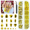 Picture of qiipii 1802Pcs Golden Yellow Nail Rhinestones Kit 72 Multi Shapes Crystal Flatback Gold Yellow Rhinestones Big Gems +1730 Round Beads K9 Glass Stones Diamonds jewels Charms for Nails Faces Eyes Makeup