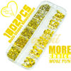 Picture of qiipii 1802Pcs Golden Yellow Nail Rhinestones Kit 72 Multi Shapes Crystal Flatback Gold Yellow Rhinestones Big Gems +1730 Round Beads K9 Glass Stones Diamonds jewels Charms for Nails Faces Eyes Makeup