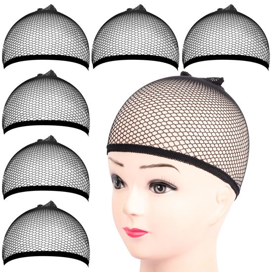 Picture of Fandamei 6PCS Wig Cap, 6PCS Black Mesh Wig Cap Net, Closed End Hair Mesh Net, Liner Weaving Caps for Women, Men, Kids, Wig Caps for Halloween, Cosplay