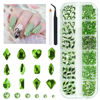 Picture of qiipii 1802Pcs Light Green Nail Rhinestones Grass Green Nail Charms Multi Shapes Crystal Flatback Rhinestones Gems Round Beads Glass Stones Diamonds Jewels Art for Nails Faces Eyes Makeup DIY Crafts