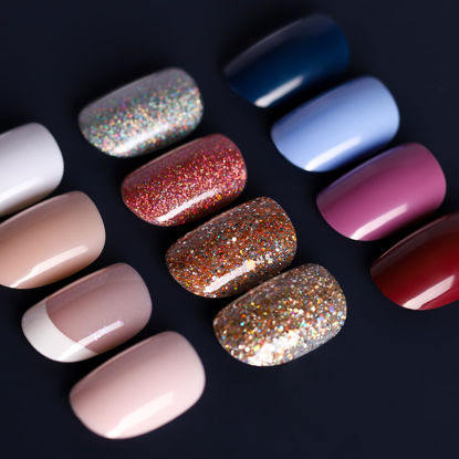 Picture of Teenitor Short Press on Nails, Round Fake Nails, Glossy Glue on Nails,288pcs Glitters Press on Nails