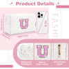 Picture of Small Initial Patch Makeup Bag Personalized Gifts Make Up Bag,White Cute PU Leather Glitter Letter Cosmetic Bag with Zipper,Trendy Portable Travel Toiletry Pouch,Preppy Stuff for Teen Girls Women U