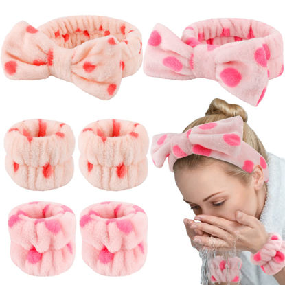 Picture of WHAVEL 6PCS Spa Headband and Wristband Set, Face Wash Headband Makeup Skincare Headband Wrist Bands for Washing Face