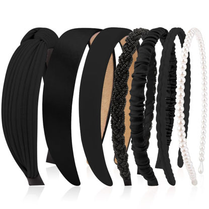 Picture of AHONEY 7 Pack Black Headbands for Women Girls Headbands Non Slip Hairbands Cute Hair Accessories Multi-style Headband Pack Diademas Para Mujer (Black)