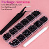 Picture of Belleboost Flat Back Pearls Kits 1 Box of Flatback Black Half Round Pearls with Pickup Pencil and Tweezer for Home DIY and Professional Nail Art, Face Makeup and Craft