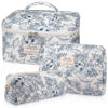 Picture of Makeup Bag Set, Quilted Makeup Bag, Large Floral Cosmetic Bag for Women, Cute Cotton Makeup Bag, Flower Travel Toiletry Organizer Bag. (Navy Blue)