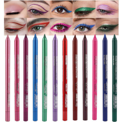 Picture of evpct 12Pcs Pink Rose Red Orange Purple Black Silver Blue Red Brown Colored Glitter Eyeliner Eye Liner Pencils Makeup Set for Women Waterproof lapiz delineadores de colores para ojos contra el agua
