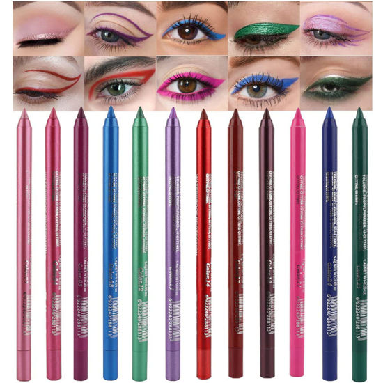Picture of evpct 12Pcs Pink Rose Red Orange Purple Black Silver Blue Red Brown Colored Glitter Eyeliner Eye Liner Pencils Makeup Set for Women Waterproof lapiz delineadores de colores para ojos contra el agua