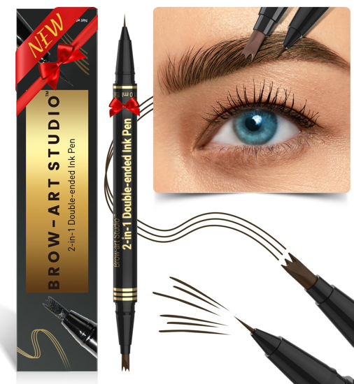 Picture of iMethod Microblading Eyebrow Pencil - Brow Pencil 2-in-1 Dual-Ended Eyebrow Pen with 3-Prong Micro-Fork-Tip Applicator and Precise Brush-Tip Creates Natural-Looking Brows, Stay on All Day, Black Brown