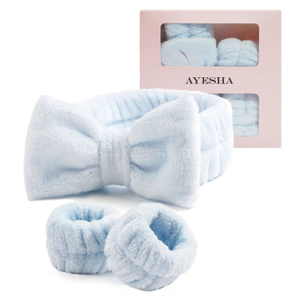 Picture of Ayesha Blue Spa Headband and Wristband Set for Skincare Makeup Headband Wrist Cuffs for Washing Face Bubble Skincare Hairband for Women Girls (Blue set)